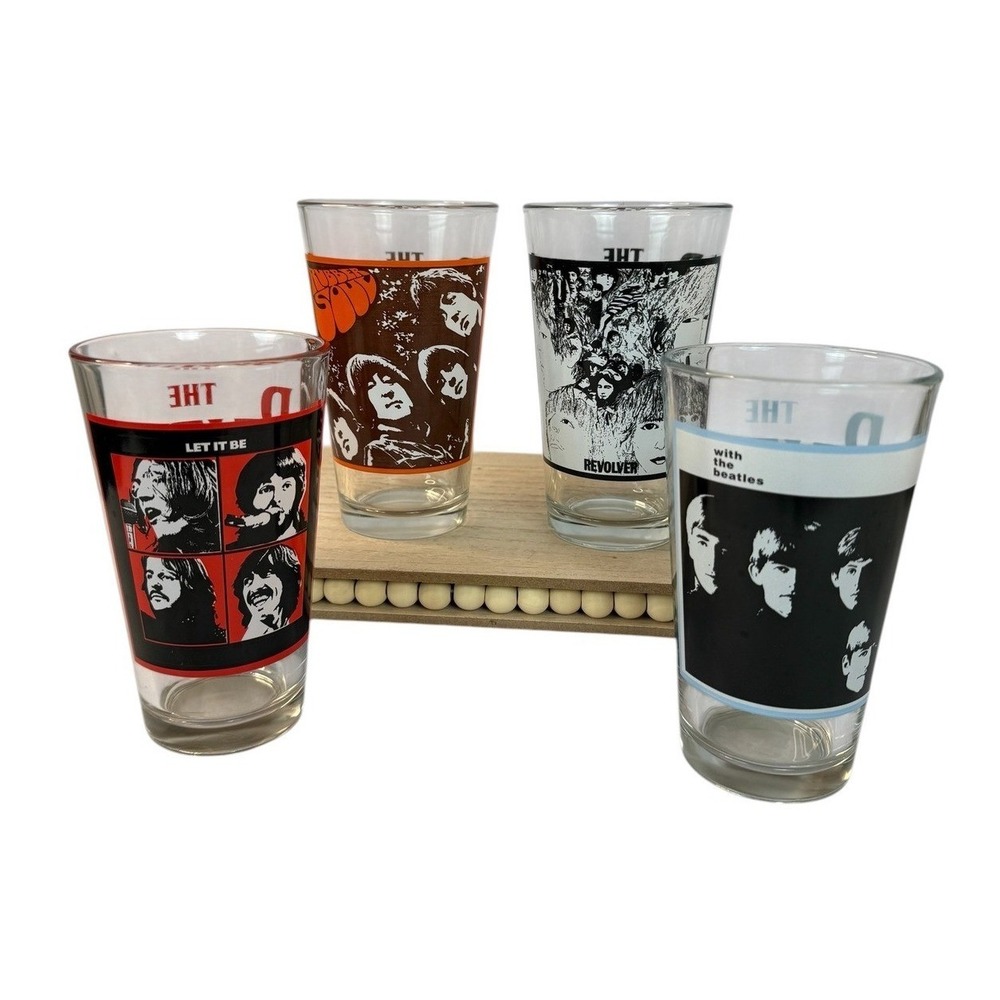 The Beatles Drinking Glasses Set 4 Album Cover Let It Be Revolver Rubber Soul